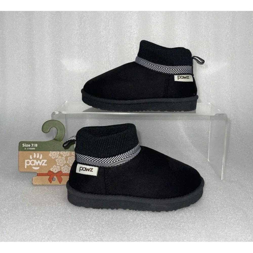Pawz by Bearpaw Toddler Size 7/8 Fleece Lined Faux Fur Slipper Boots Black NEW‎